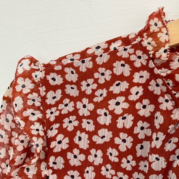 LOFT Floral Womens Top Victorian High Neck Ruffles Size L Sheer Feminine Office - Picture 6 of 15